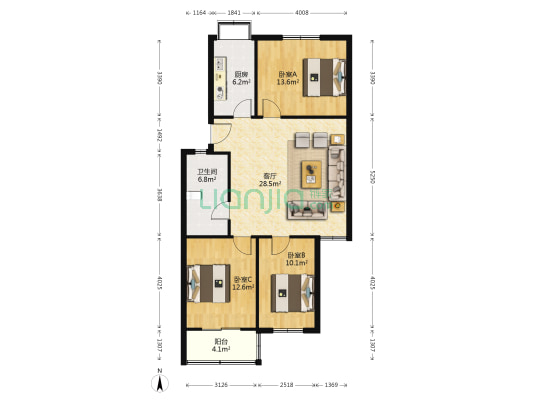 钢都花园126街坊 3室1厅1卫 100平方