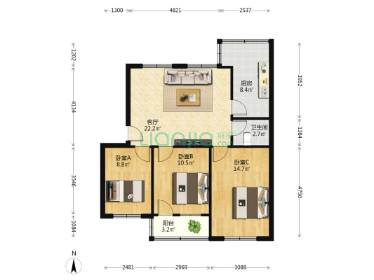 市建行培训中心 3室1厅1卫 85平方