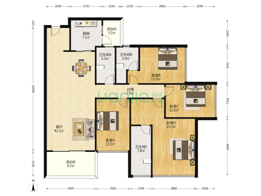 奥园莲峰圣境 4室1厅3卫 173平方