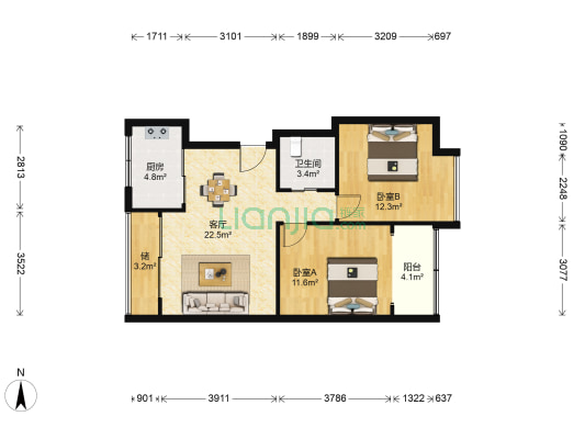 清江华府 2室1厅1卫 84平方