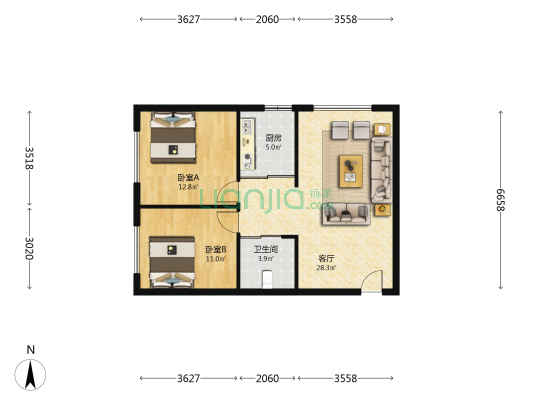 沈铁东贸佳园 2室1厅1卫 82平方