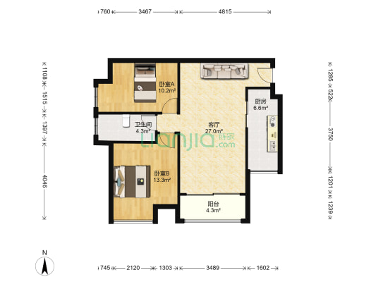现代印象华庭 2室1厅1卫 82平方