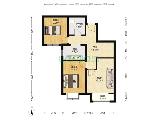 智汇雅苑 2室1厅1卫 86平方