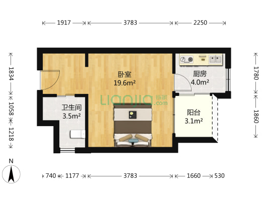 龙湖北城天街一期 1室0厅1卫 39平方