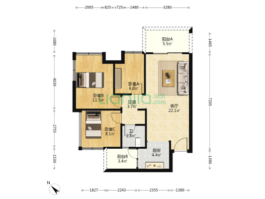 川港合作示范园 3室1厅1卫 71平方