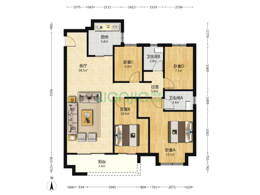 海伦堡玖悦府 4室1厅2卫 129平方