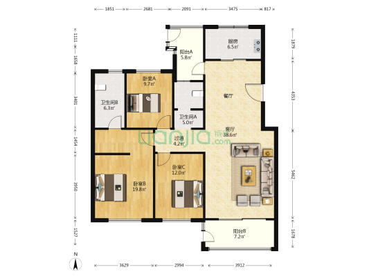 万科君逸 3室2厅2卫 130平方