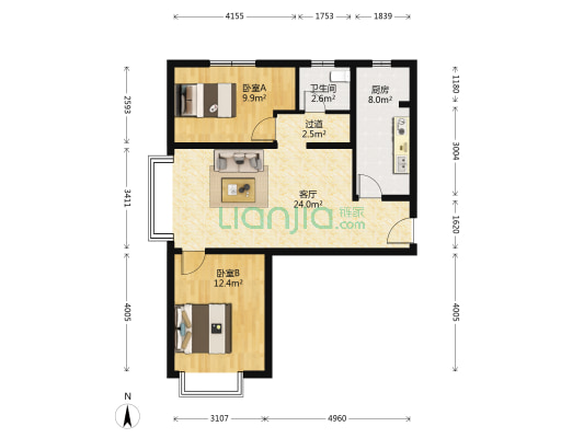首创伊林郡二期 2室1厅1卫 84平方