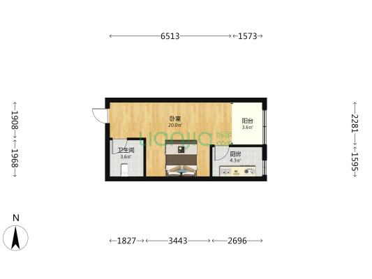中杰阳光 1室0厅1卫 43平方