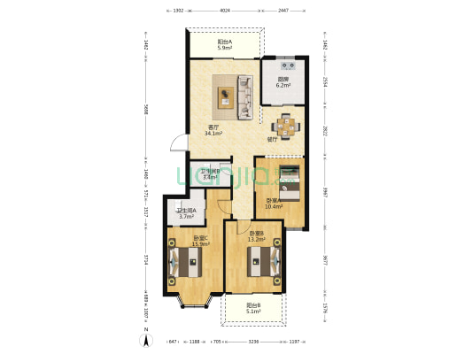 金色维也纳C区 3室1厅2卫 116平方