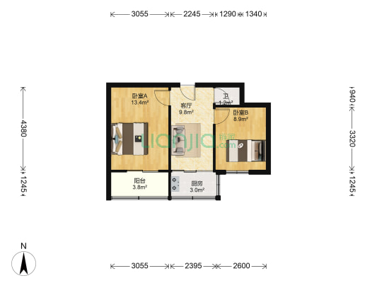 西安市工艺美术公司家属院 2室1厅1卫 52平方