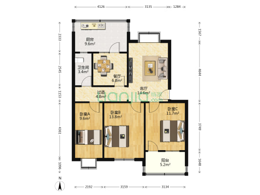 长廷街 3室2厅1卫 86平方