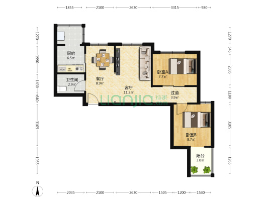 幸福佳苑小区 2室2厅1卫 73平方