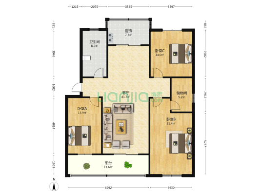 瑞欣园 3室1厅1卫 143平方