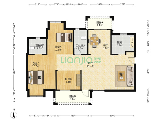 新长江香榭澜溪丽园 3室2厅2卫 128平方