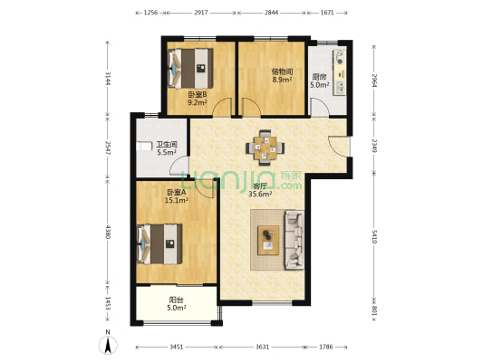 新城佳苑 2室1厅1卫 105平方