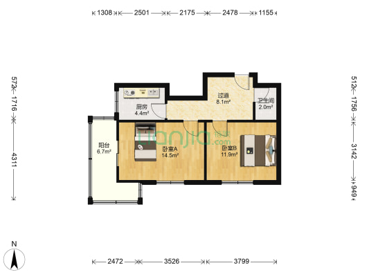 劲松楼 2室0厅1卫 58平方