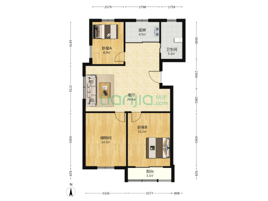 新港明珠 2室1厅1卫 89平方