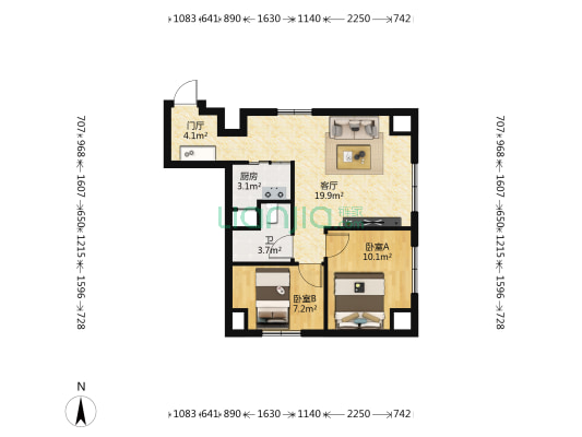 世博大厦 2室1厅1卫 66平方