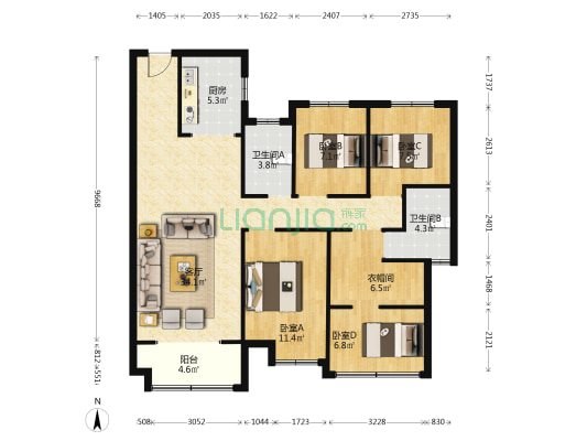 奥园誉湖湾 4室1厅2卫 117平方