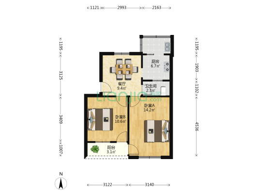 县前街278号弄67号 2室1厅1卫 55平方