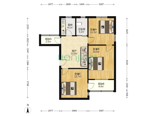 琴湖新村四区 3室1厅1卫 78平方