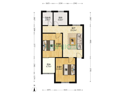 东苑三村 2室1厅1卫 68平方
