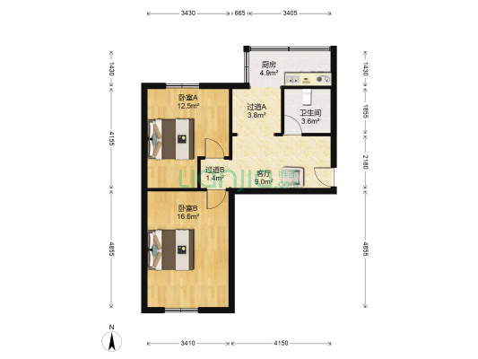 自来水公司宿舍 2室1厅1卫 65平方