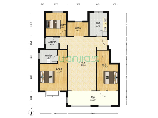 中冶未来城 3室1厅 南 北-户型图