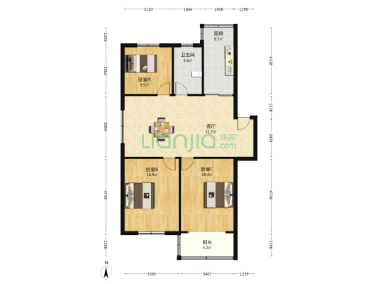 上海路7号 3室1厅1卫 111平方