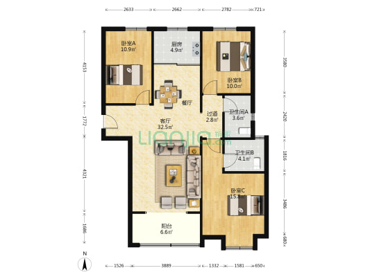 盛世豪廷 3室1厅2卫 129平方