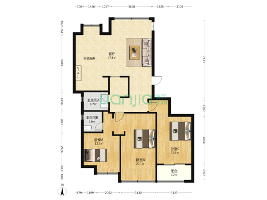 华屏苑 3室1厅2卫 135平方