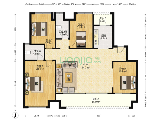 中交中央公园嘉颂 4室1厅2卫 143平方