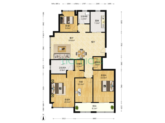 建发公园首府 4室1厅2卫 153平方