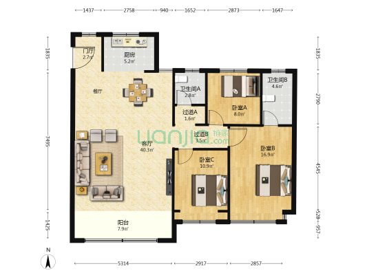 禧悦学府 3室1厅2卫 140平方