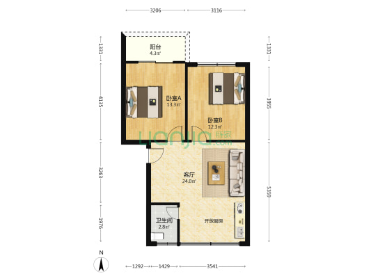 火柴厂宿舍 2室1厅1卫 59平方