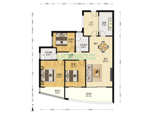 水一方·观河 3室1厅2卫 122平方