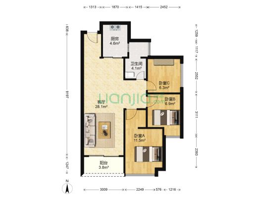 祥祺滨河名苑 3室1厅1卫 72平方