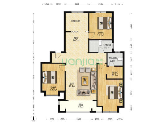 海尔地产学府 3室2厅2卫 146平方