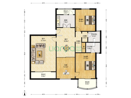 虹景花苑 3室2厅2卫 161平方