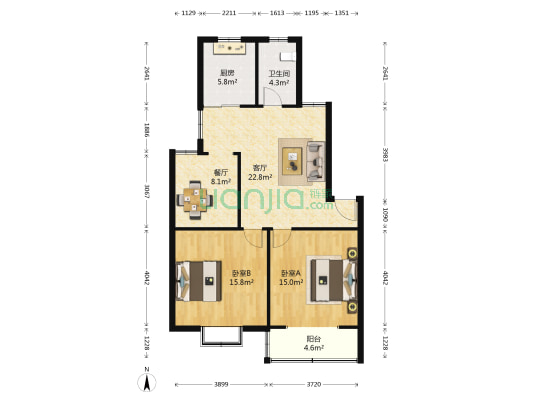 潭桥公寓西苑 2室2厅1卫 91平方