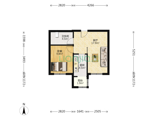 世代龙泽湾二期 1室1厅1卫 56平方