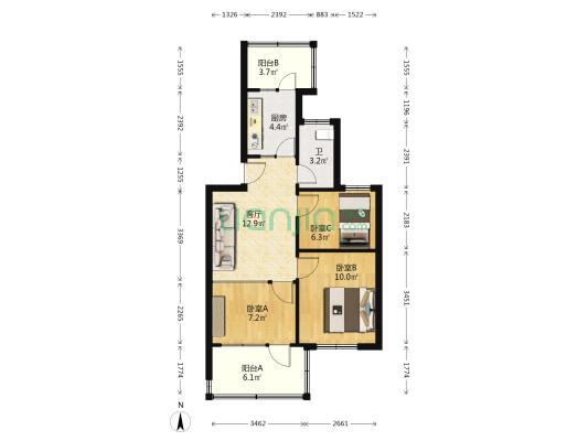 昌大建设有限公司机关北院小区 3室1厅1卫 62平方