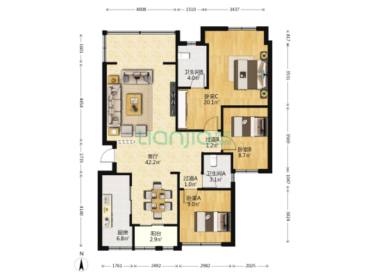 星光上院一期 3室1厅2卫 112平方
