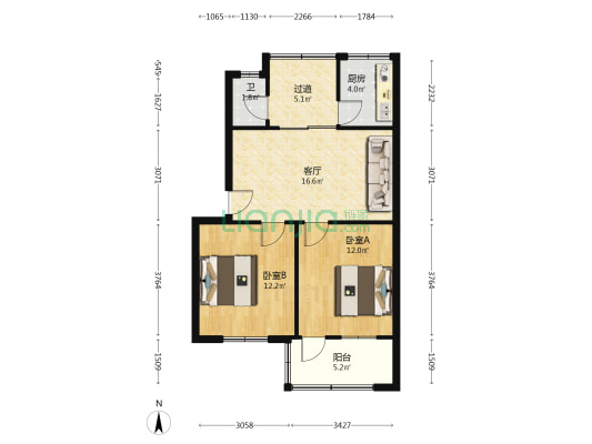 潘家坪路 2室1厅1卫 66平方