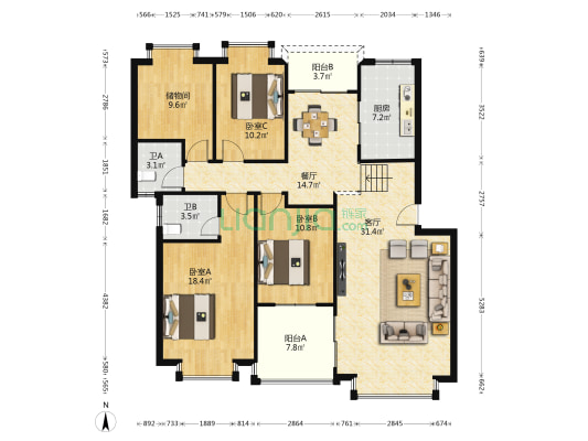恒翠山庄 3室2厅2卫 133平方
