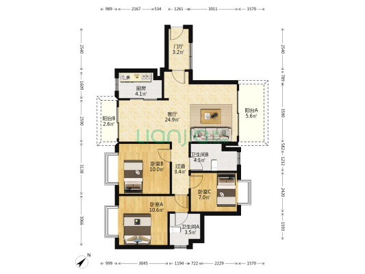 颐景湾畔 3室1厅2卫 110平方