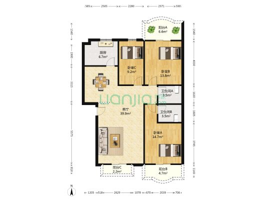 碧波山庄 3室1厅2卫 119平方