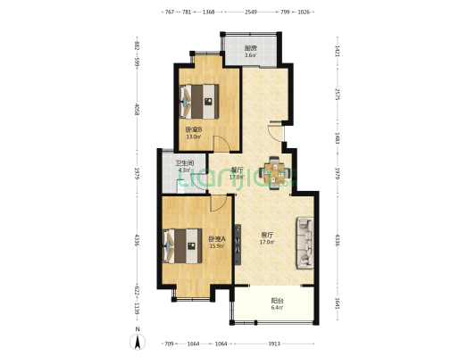 金陵春苑 2室2厅1卫 90平方