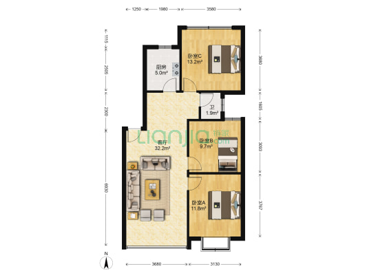惠民街180号 3室1厅1卫 96平方